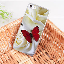 Load image into Gallery viewer, Red butterfly on white roses flower